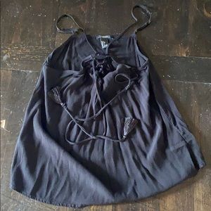 Black tie front tank top